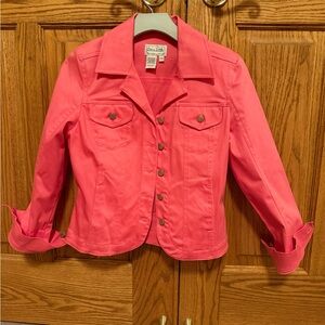 Live a Little Bright salmon colored Jean Jacket